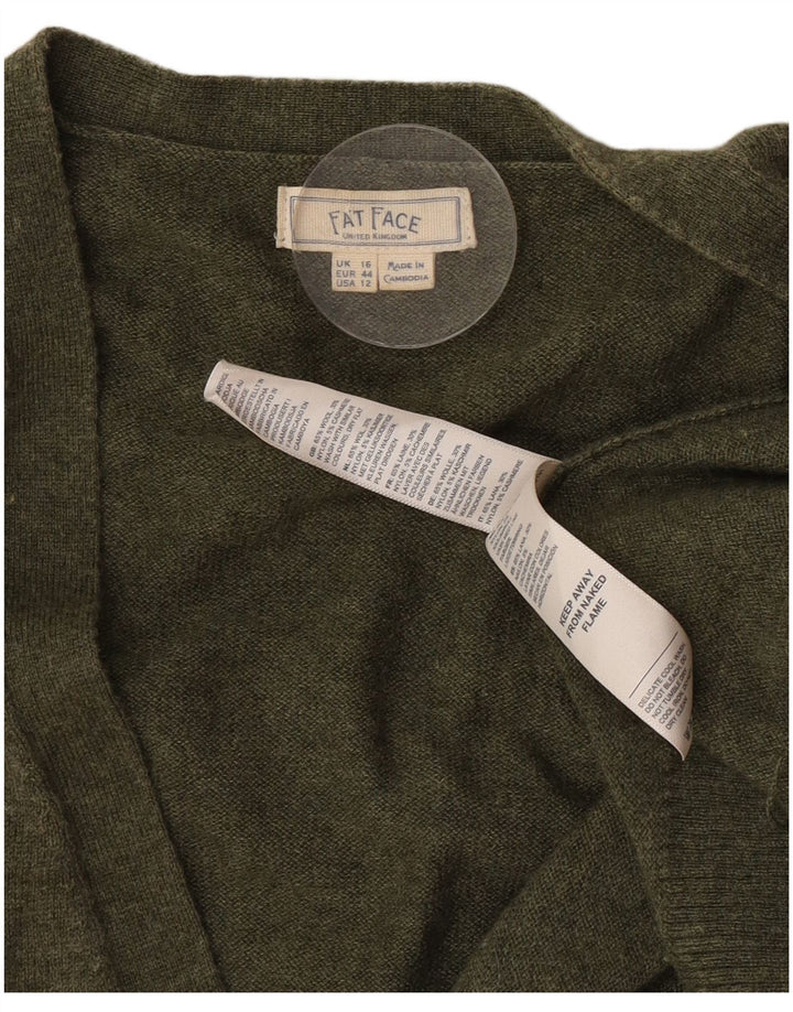 Женский удлиненный открытый кардиган Fat Face, Великобритания 16, большой размер, цвет хаки, шерсть