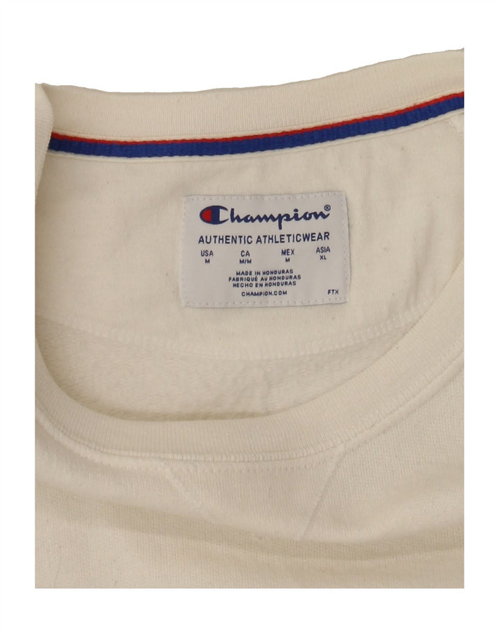 CHAMPION Womens Graphic Sweatshirt Jumper UK 14 Medium White Vintage Champion and Second-Hand Champion from Messina Hembry 