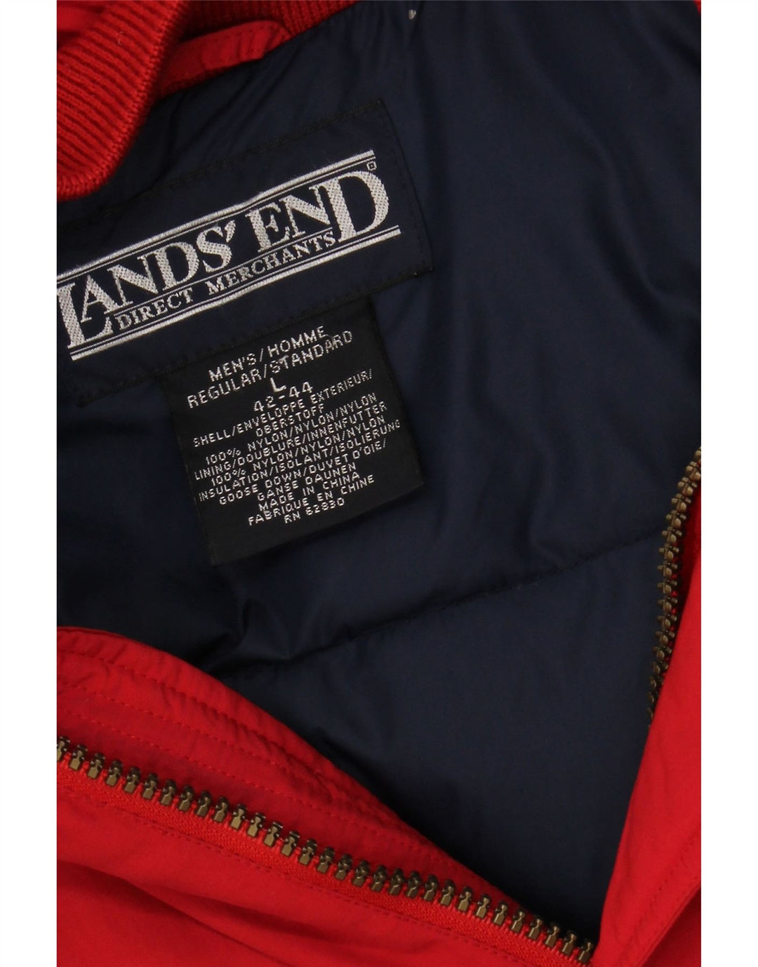 LANDS END Mens Hooded Padded Jacket UK 42/44 Large Red Nylon Vintage Lands End and Second-Hand Lands End from Messina Hembry 