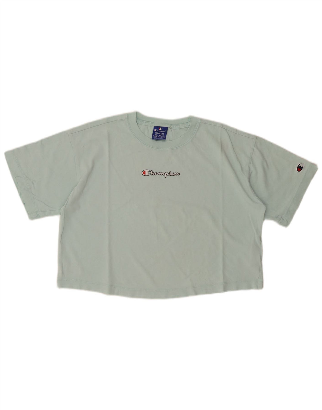 Женская укороченная футболка с рисунком CHAMPION Top UK 14, средний бирюзовый хлопок