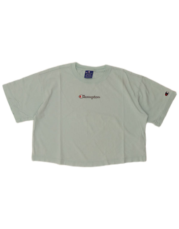 Женская укороченная футболка с рисунком CHAMPION Top UK 14, средний бирюзовый хлопок