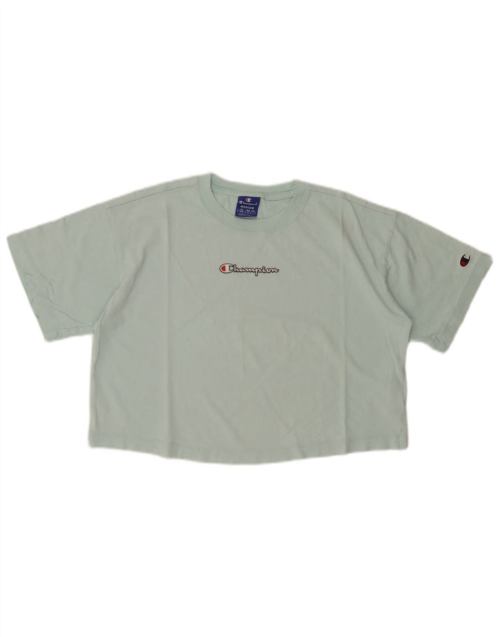 Женская укороченная футболка с рисунком CHAMPION Top UK 14, средний бирюзовый хлопок