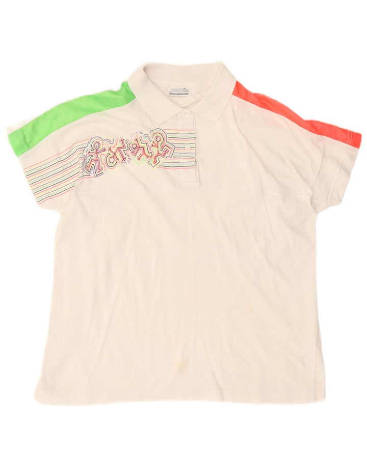 Мужская рубашка-поло с графическим рисунком Sergio Tacchini, большая белая хлопковая рубашка с цветными блоками