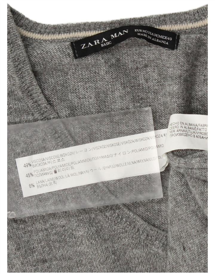 Мужской джемпер с v-образным вырезом Zara, средний серый вискозный свитер