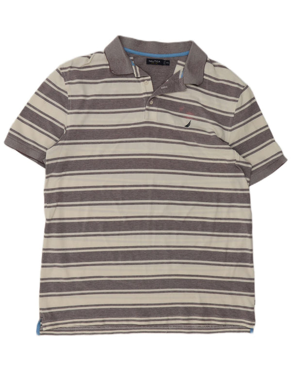 NAUTICA Mens Polo Shirt 2XL Grey Striped Cotton