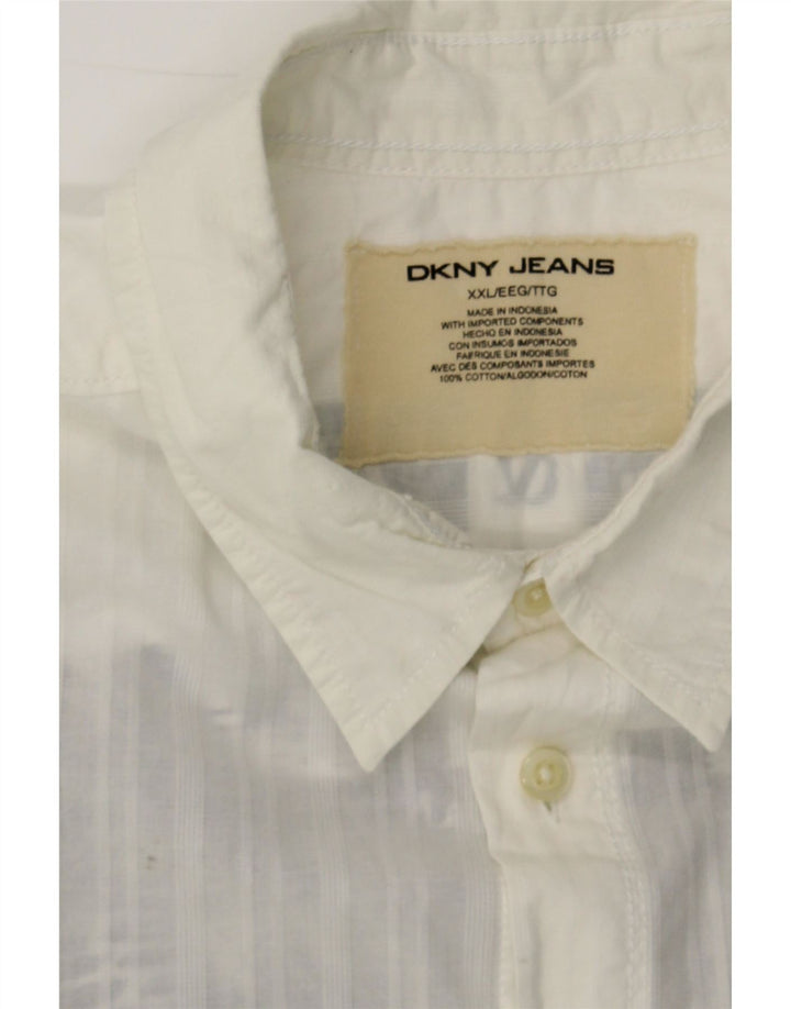 DKNY Mens Graphic Short Sleeve Shirt 2XL White Cotton Vintage Dkny and Second-Hand Dkny from Messina Hembry 