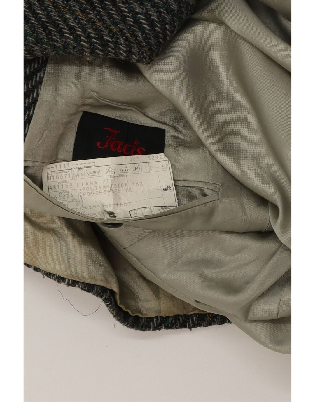 Мужской пиджак Facis на 2 пуговицах IT 52 XL Серый, шерсть с узором «елочка»