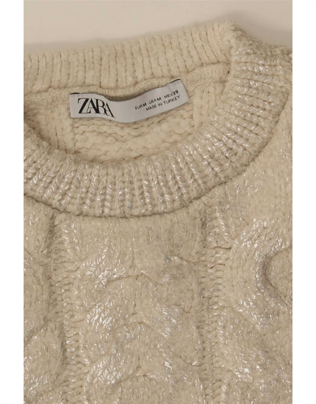 Женский укороченный джемпер с круглым вырезом Zara UK 14, средний бежевый