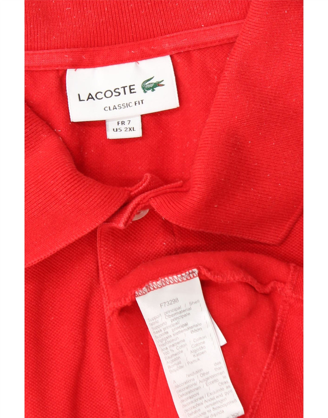 Мужская рубашка поло LACOSTE классического кроя, размер 7, 2XL, красный хлопок