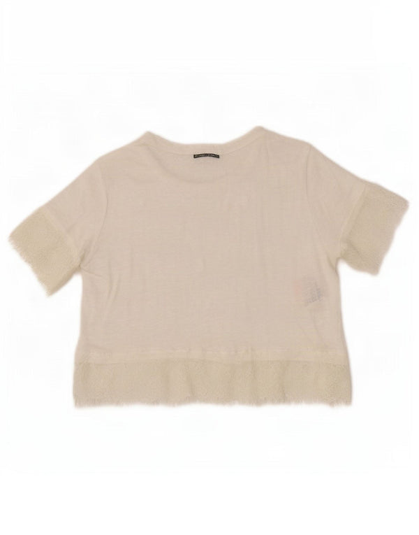 Женская укороченная блузка Zara UK 12, средний белый лен