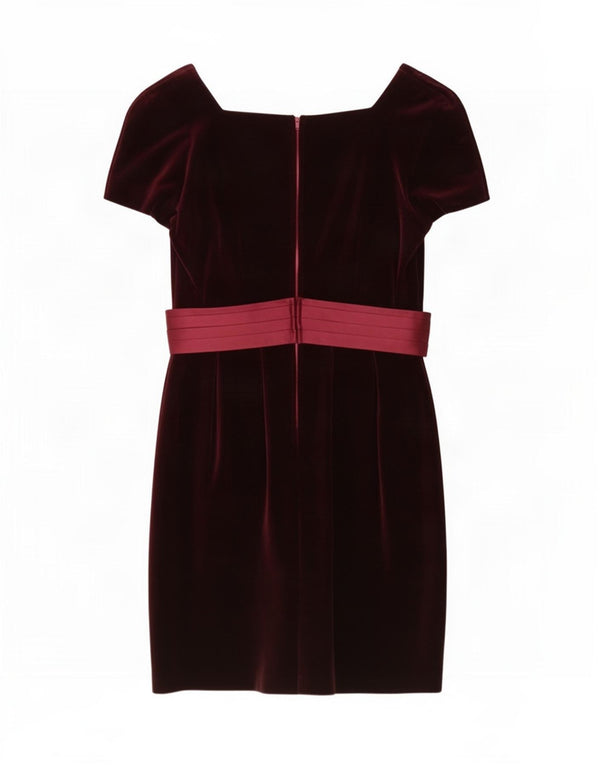 Vintage Womens Velvet Sheath Dress UK 12 Medium Burgundy