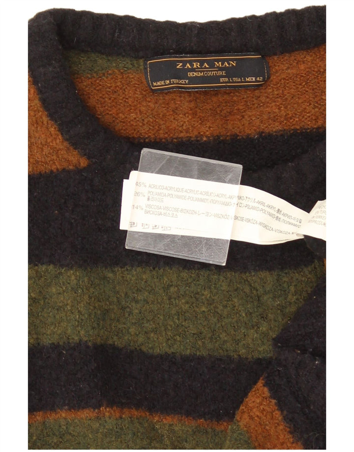 Мужской джемпер Zara с круглым вырезом, большой акриловый свитер в разноцветную полоску