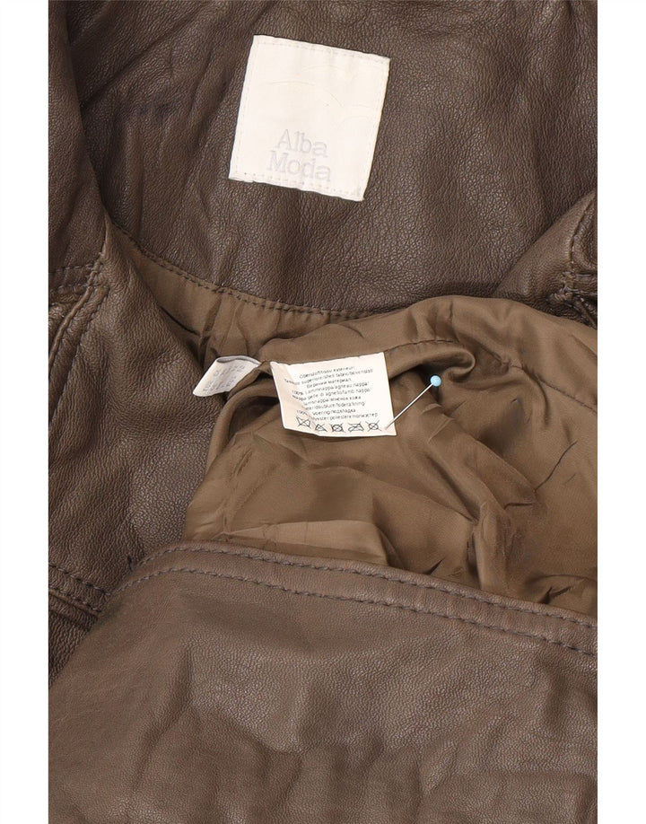 ALBA MODA Женское кожаное пальто в стиле милитари UK 20 2XL Коричневое кожаное