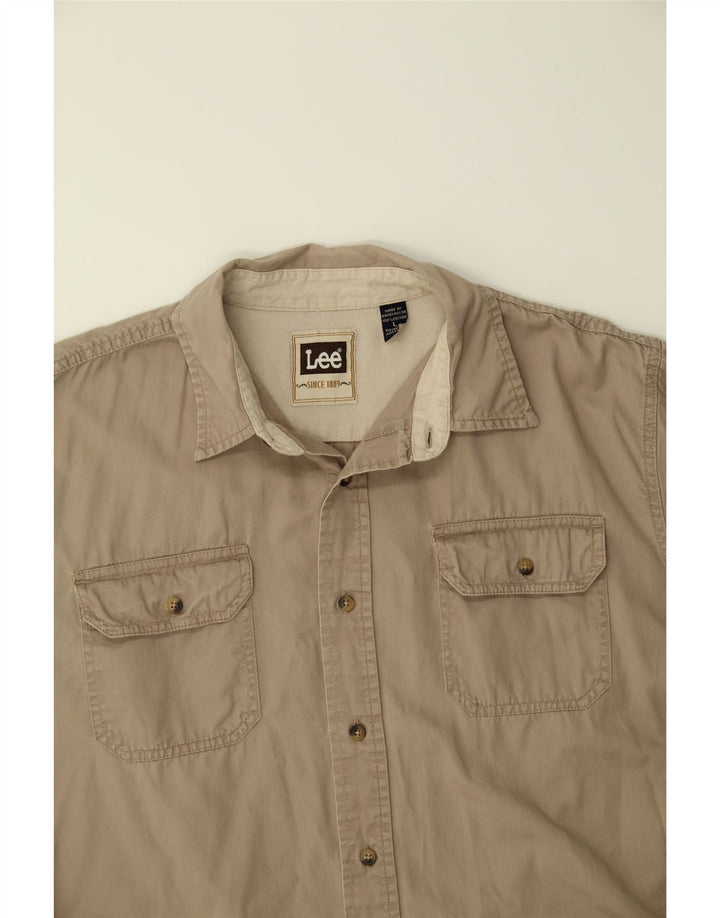 LEE Mens Short Sleeve Shirt Large Beige Cotton Vintage Lee and Second-Hand Lee from Messina Hembry 