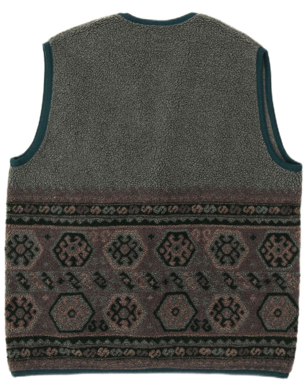 Винтажный мужской флисовый жилет UK 42 XL, серый полиэстер с геометрическим рисунком