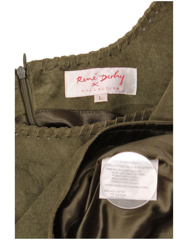 Женский замшевый укороченный топ без рукавов Rene Derhy UK 14, кожа цвета хаки, большой размер