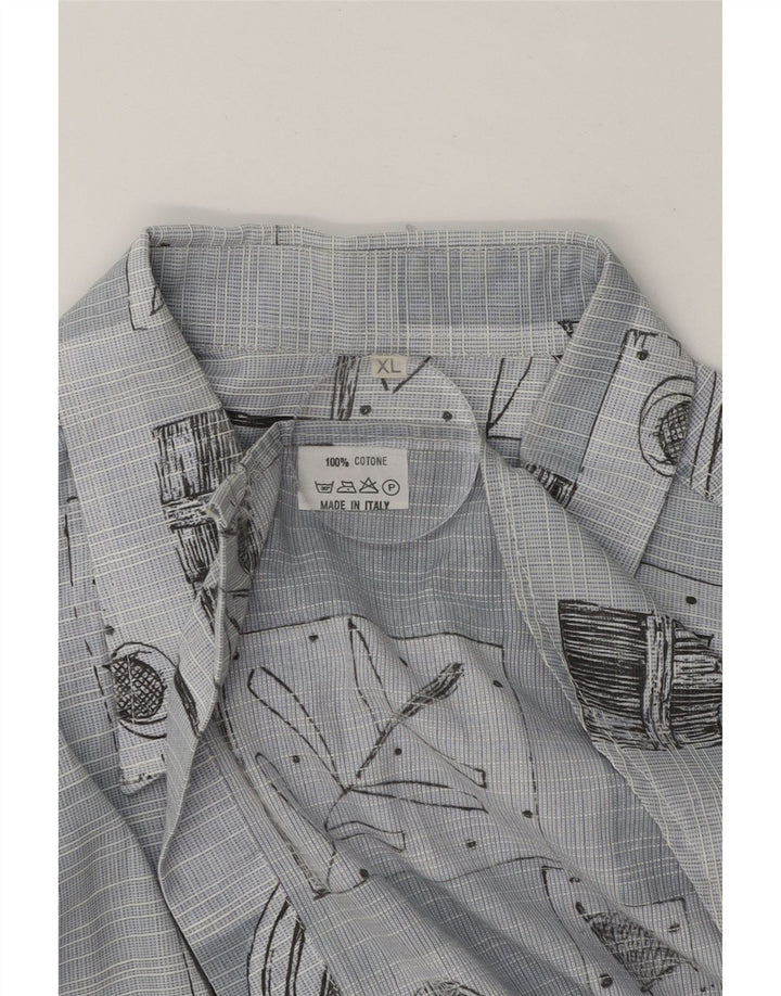 VINTAGE Mens Short Sleeve Shirt XL Blue Patchwork Cotton Vintage Vintage and Second-Hand Vintage from Messina Hembry 