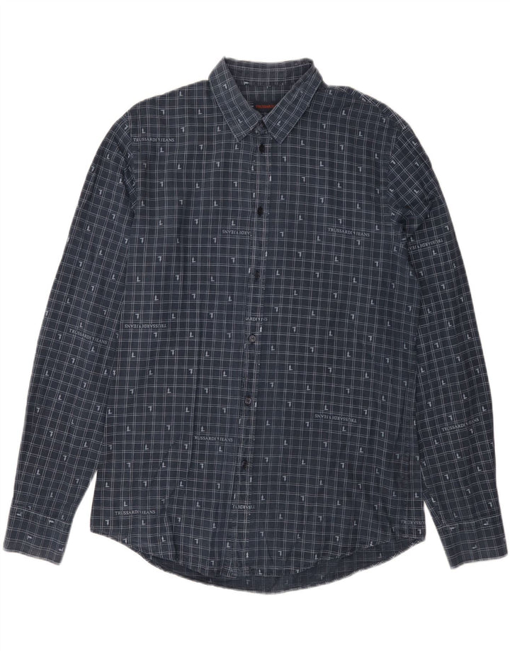 Мужская рубашка Trussardi Jeans, размер 42, большая темно-синяя клетка
