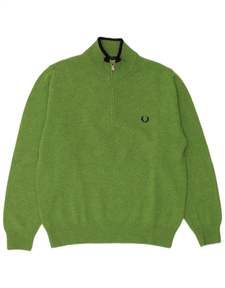 Мужской джемпер с воротником на молнии Fred Perry, средний зеленый шерстяной свитер