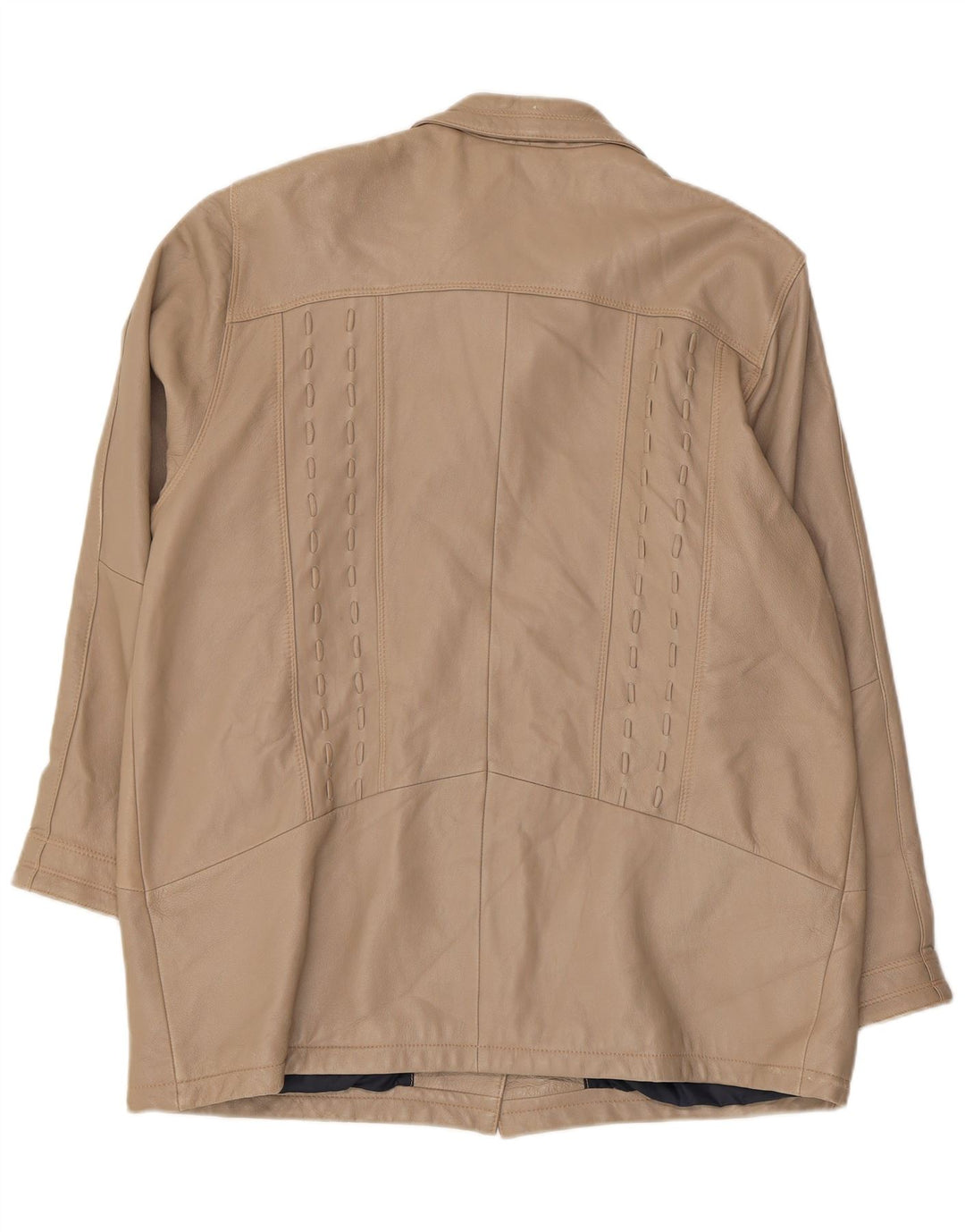 VINTAGE Womens Leather Jacket IT 46 Large Beige Leather