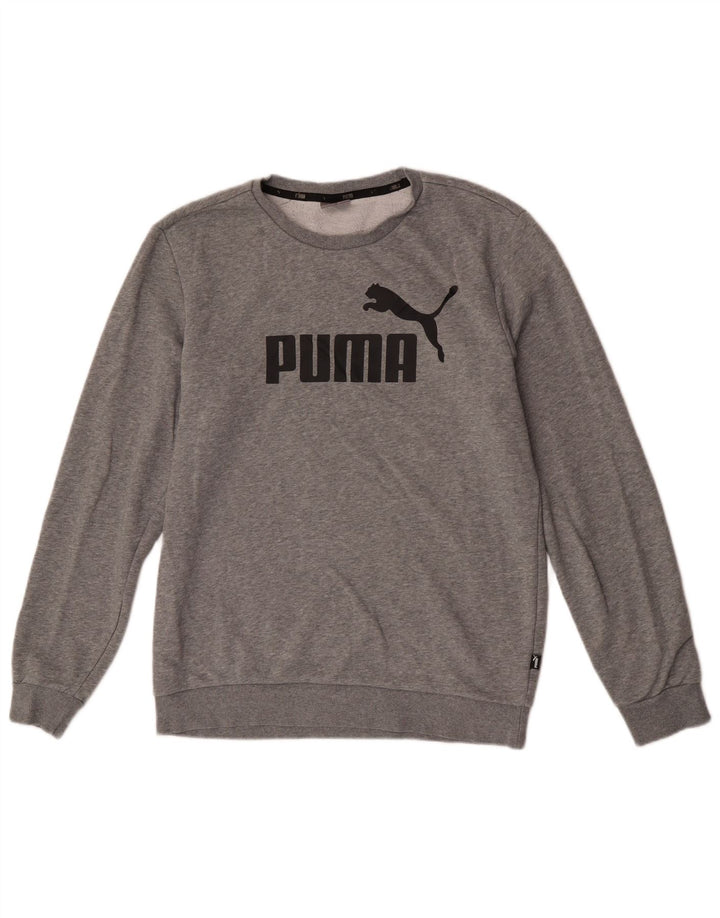 Мужской свитшот с рисунком Puma, большой серый хлопковый джемпер