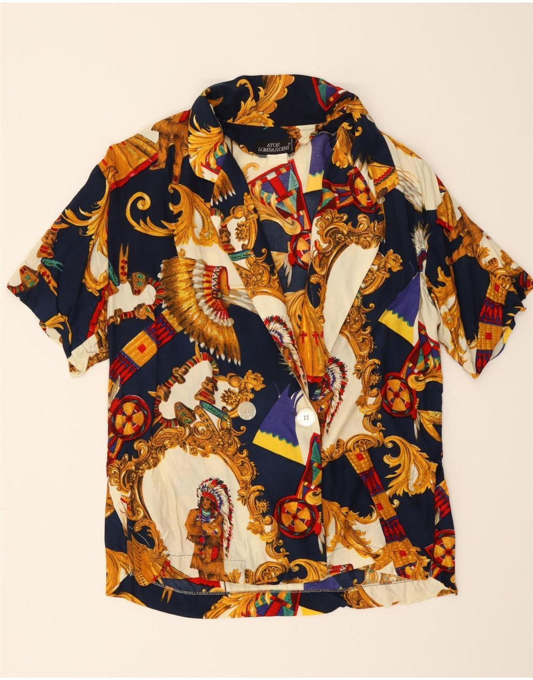 ATOS LOMBARDINI Womens Blazer Jacket IT 42 Medium Navy Blue Paisley Vintage Atos Lombardini and Second-Hand Atos Lombardini from Messina Hembry 