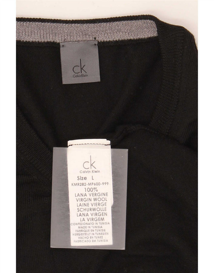 Мужской джемпер с v-образным вырезом Calvin Klein, большой черный из натуральной шерсти