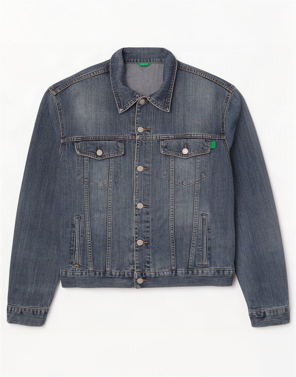 Мужская джинсовая куртка Benetton UK 40, большая синяя, хлопок