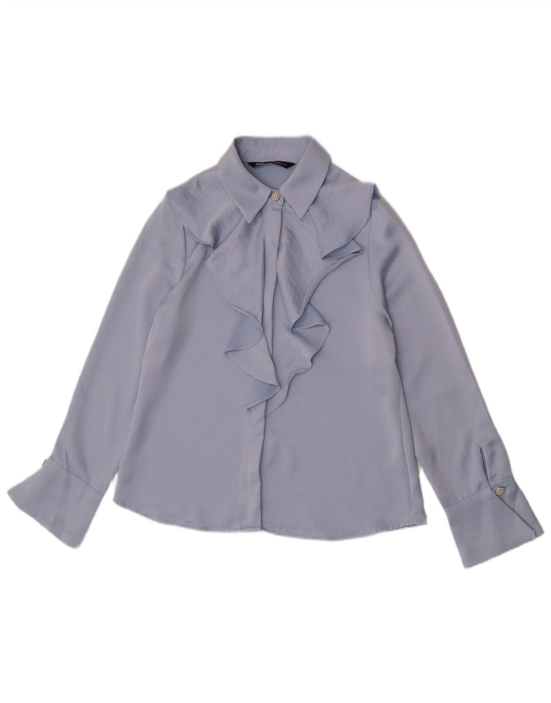 Женская блузка-рубашка с оборками спереди Zara UK 6 XS, синяя, полиэстер