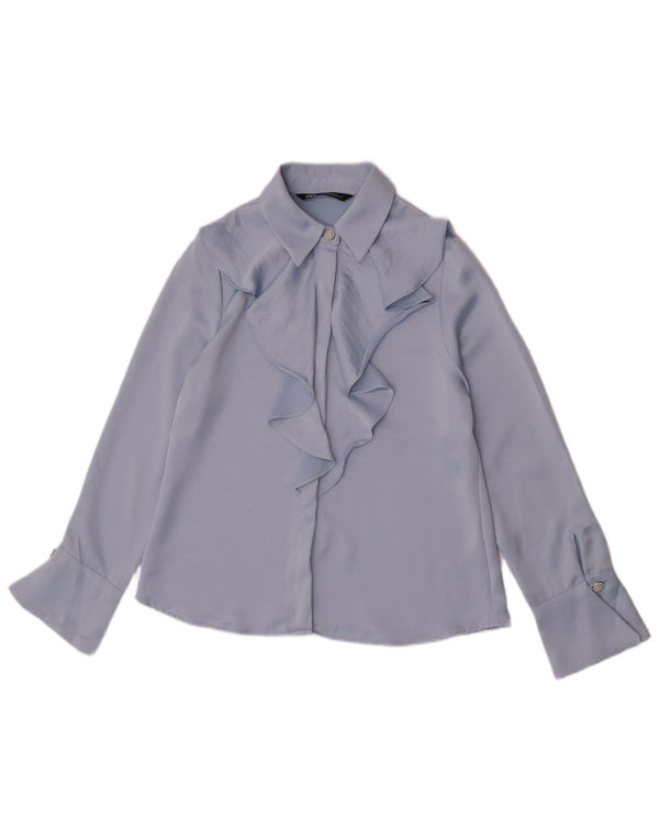 Женская блузка-рубашка с оборками спереди Zara UK 6 XS, синяя, полиэстер