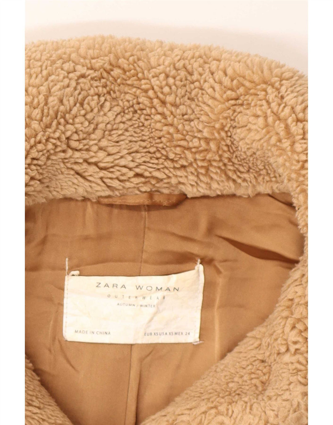 Женская куртка оверсайз из шерпы Zara UK 6 XS, коричневый полиэстер