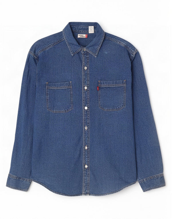 Мужская джинсовая рубашка Levi's, большая синяя хлопковая ткань