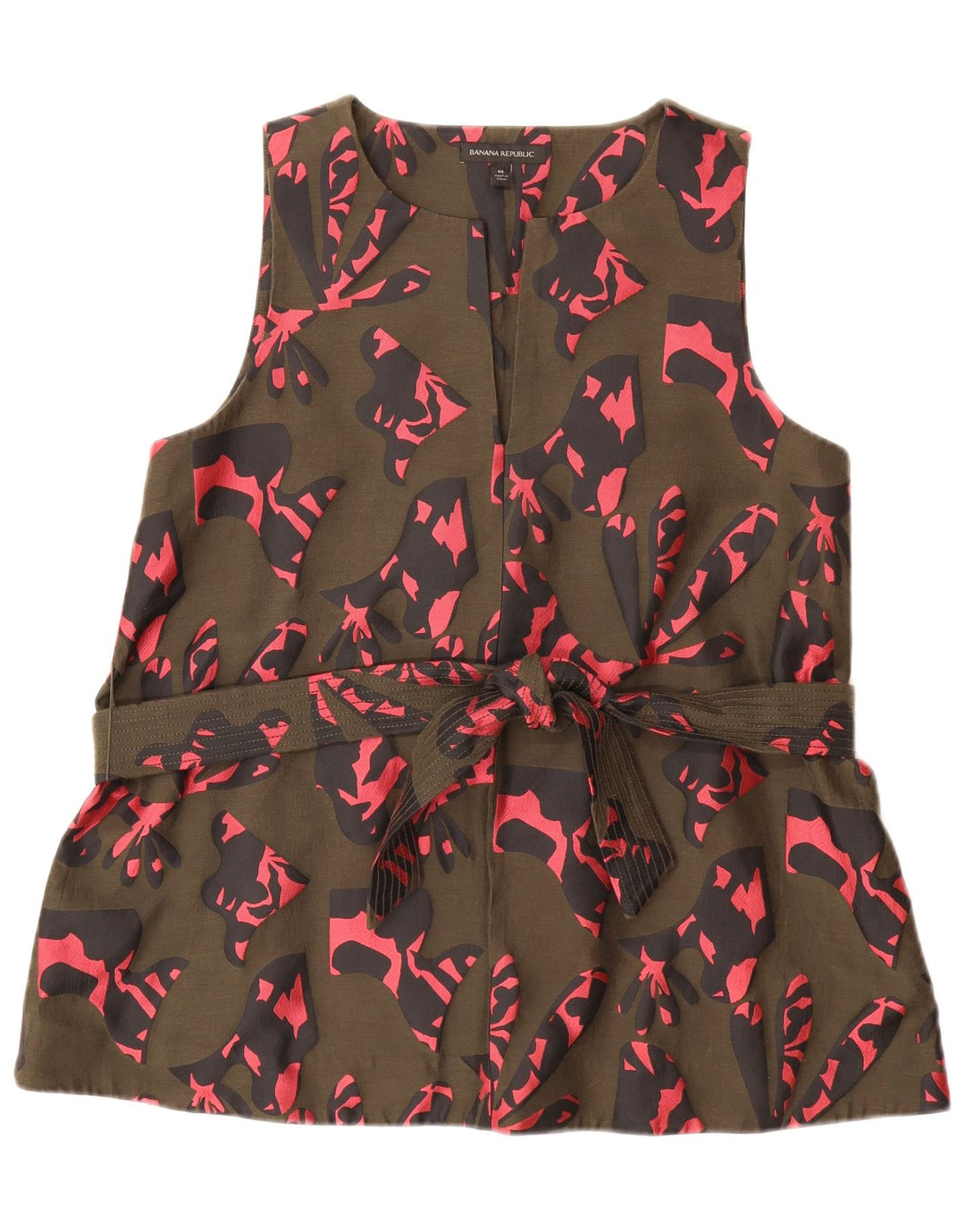 BANANA REPUBLIC Женская блузка с абстрактным узором, топ UK 14, средний хаки