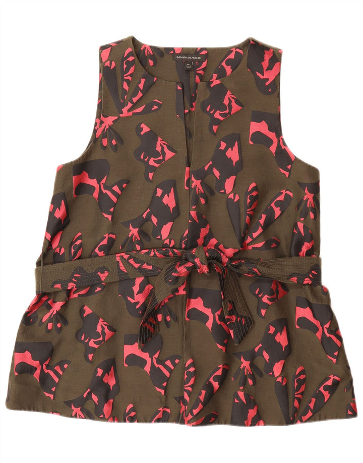 BANANA REPUBLIC Женская блузка с абстрактным узором, топ UK 14, средний хаки