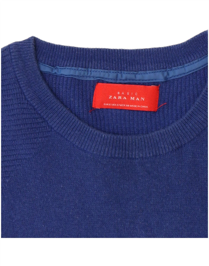 Мужской джемпер с круглым вырезом Zara, маленький синий хлопковый свитер