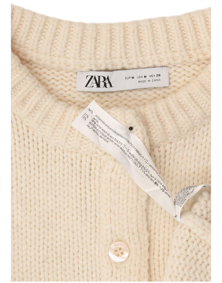 Женский укороченный кардиган Zara UK 12, средний кремовый полиамид белого цвета