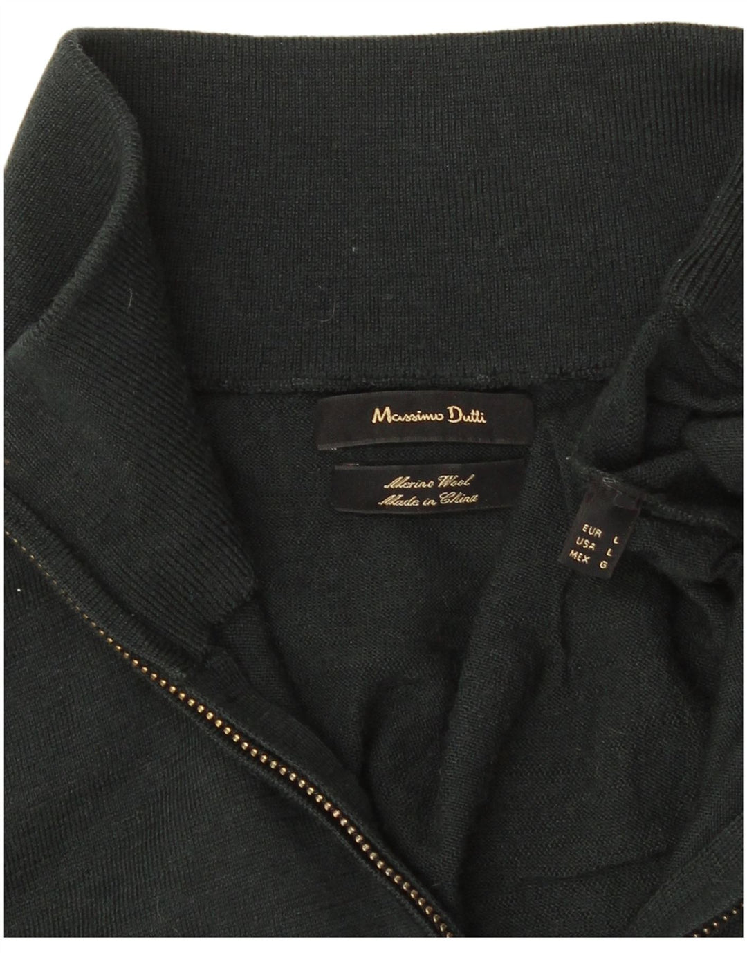 Мужской свитер Massimo Dutti с воротником на молнии, большой зеленый из шерсти мериноса