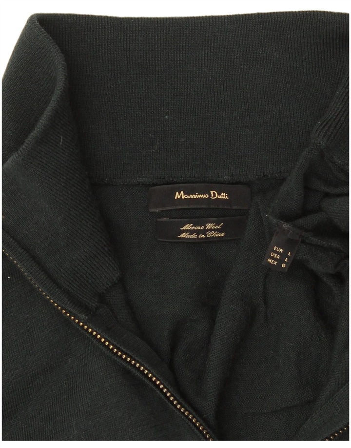 Мужской свитер Massimo Dutti с воротником на молнии, большой зеленый из шерсти мериноса