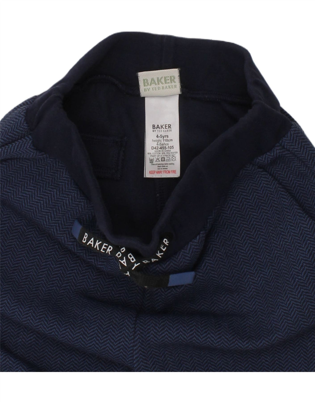 TED BAKER Boys Tracksuit Trousers 4-5 Years  Navy Blue Herringbone Cotton