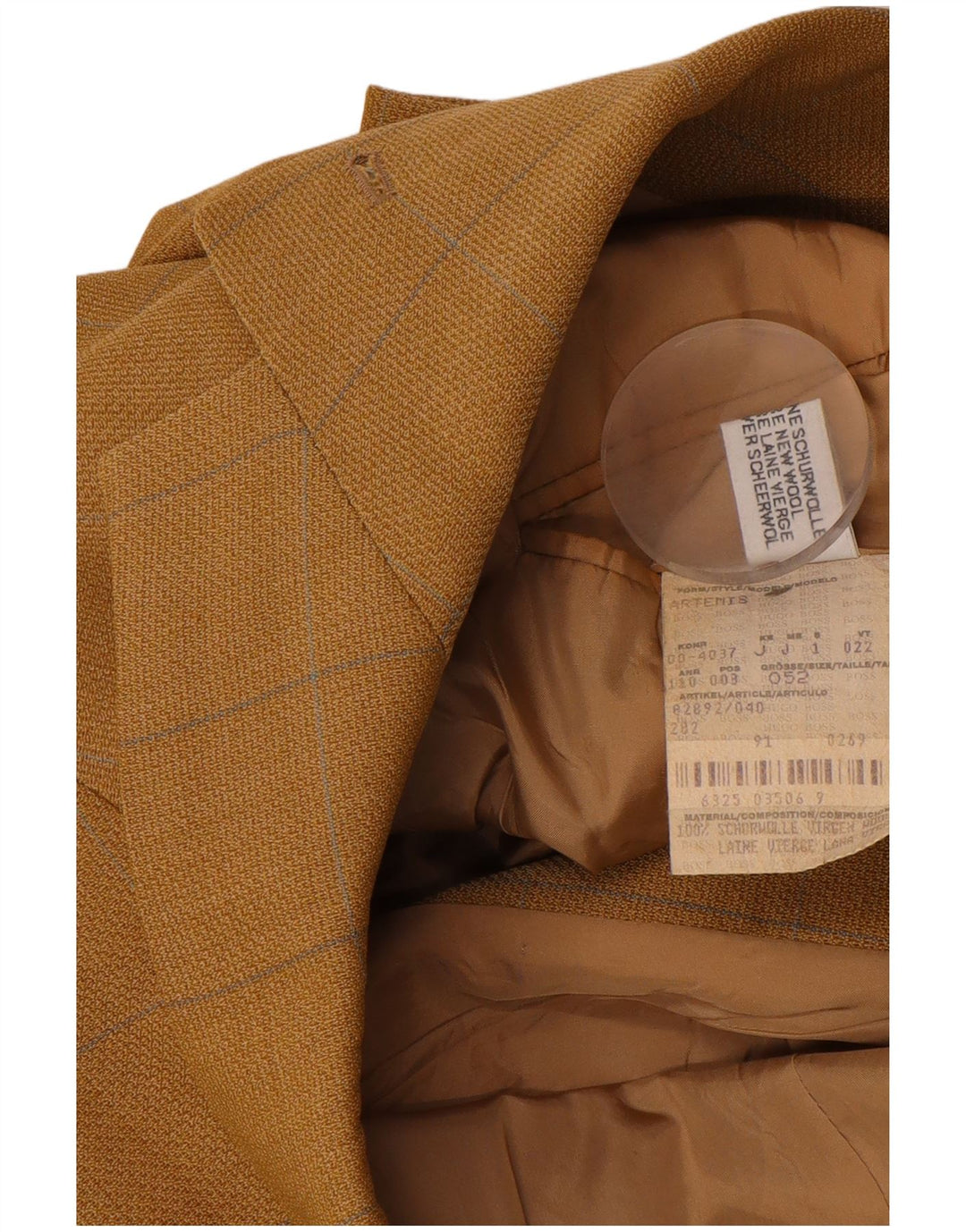 Мужской пиджак с 3 пуговицами HUGO BOSS IT 52 XL, желтая клетка, новая шерсть