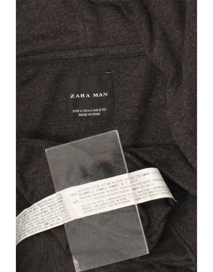 Мужской свитер с капюшоном на молнии Zara, большой серый, хлопковый