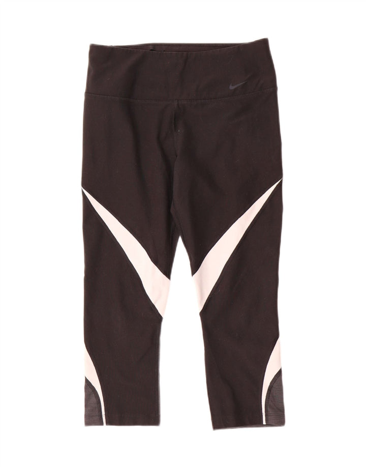Женские леггинсы-капри Nike Dri Fit UK 10, маленькие черные, полиэстер с цветными блоками