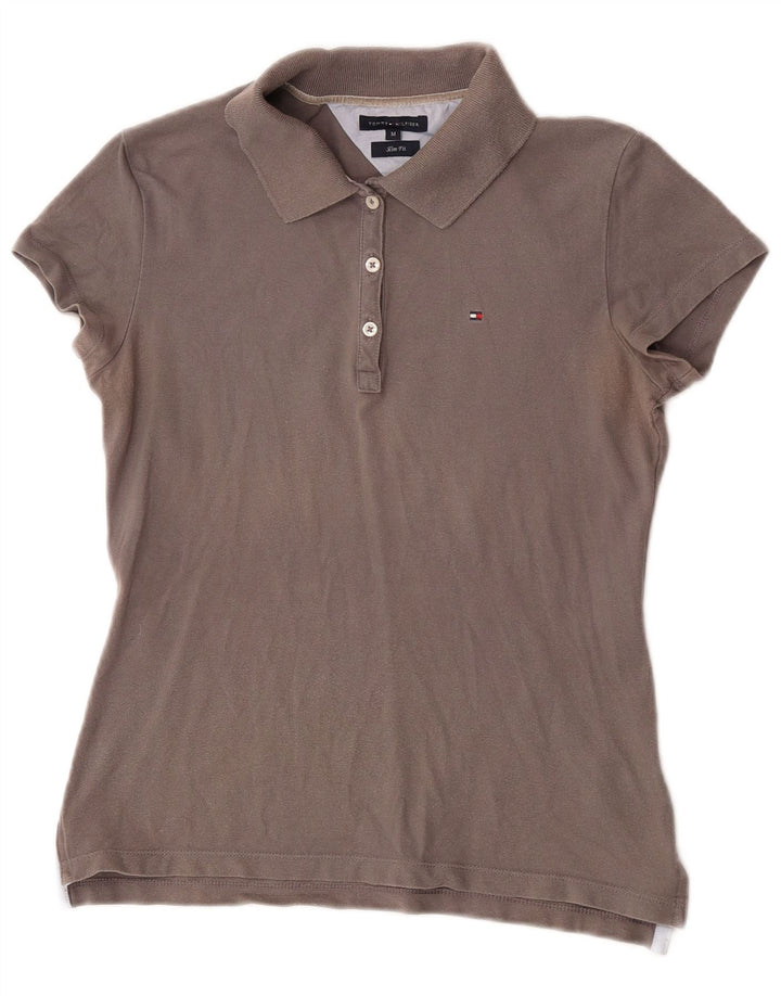 Женская рубашка-поло приталенного кроя Tommy Hilfiger UK 12, средний серый хлопок