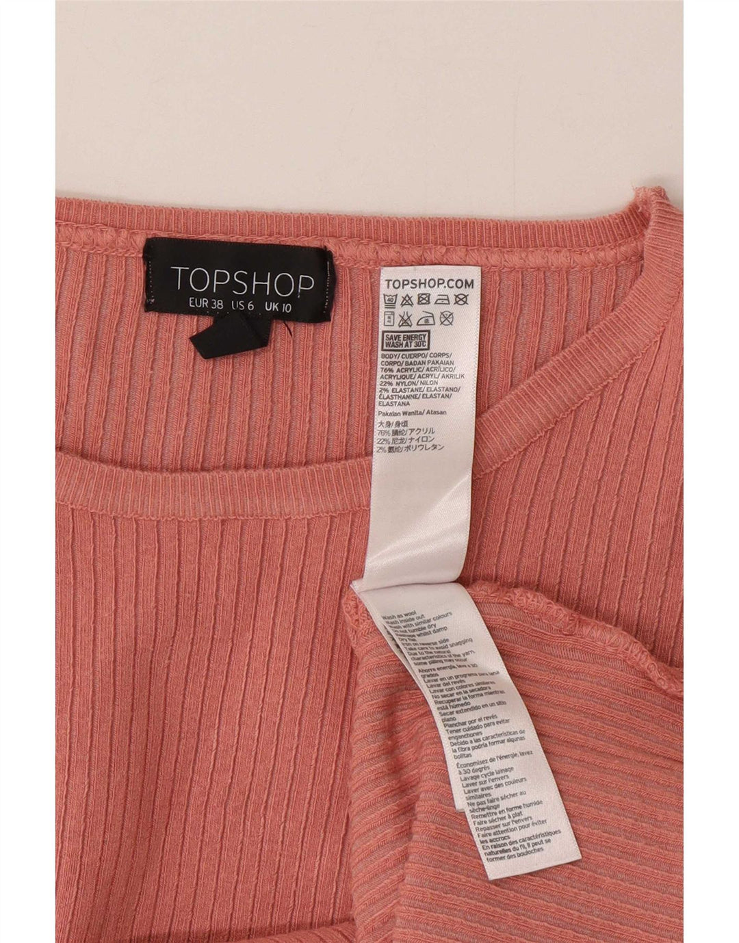 Женский топ оверсайз Topshop с длинным рукавом UK 10, маленький розовый акрил