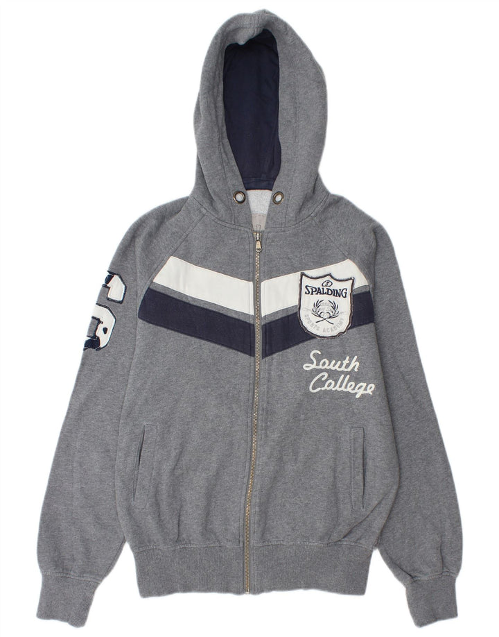 SPALDING Мужской свитер с капюшоном и молнией с графическим рисунком, средний серый хлопок с цветными блоками