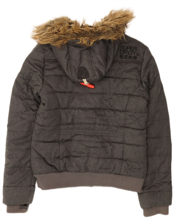Женская утепленная куртка с капюшоном Superdry UK 12, полиэстер среднего серого цвета