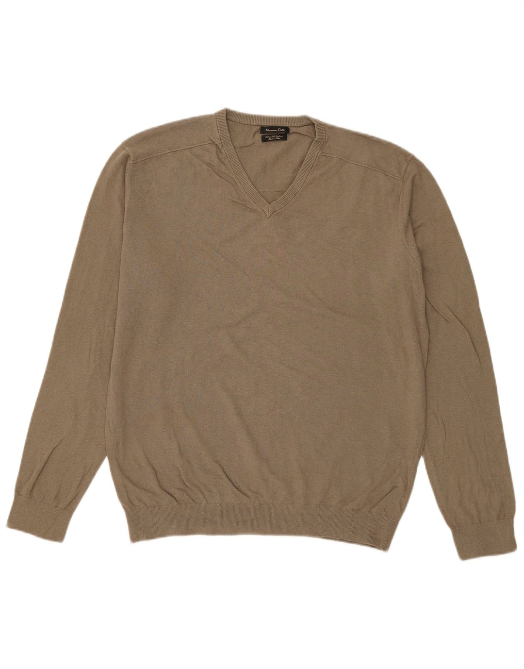 Мужской джемпер с v-образным вырезом Massimo Dutti, большой хлопок цвета хаки