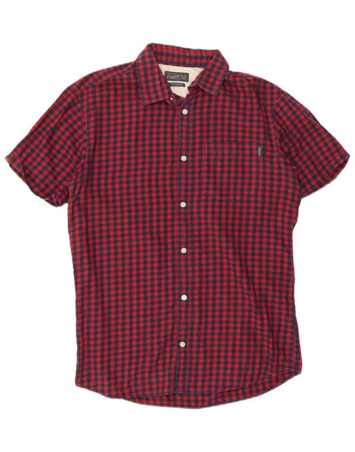 Мужская рубашка с коротким рукавом Jack & Jones среднего красного цвета в мелкую клетку, хлопок