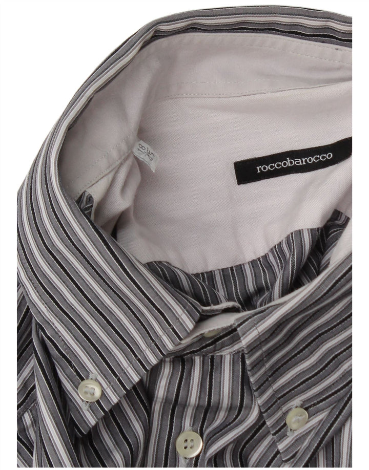 Мужская рубашка Roccobarocco, размер 45, 18, 2XL, серая в полоску