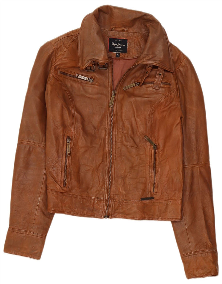 PEPE Jeans Женская укороченная кожаная куртка UK 18 XL Коричневая